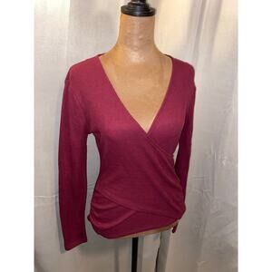 Michael Kors Dark Ruby Wrap Front Knit Top XS Long Sleeve Stretch NWT